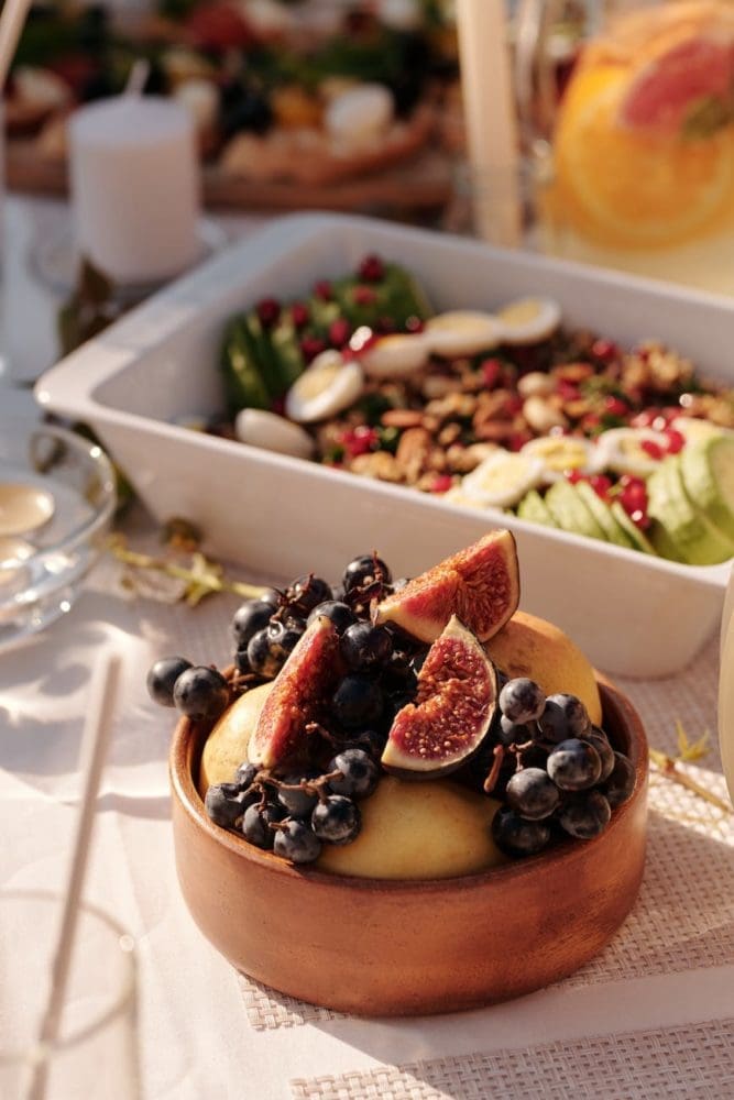 delicious fruit dessert on festive tablegr