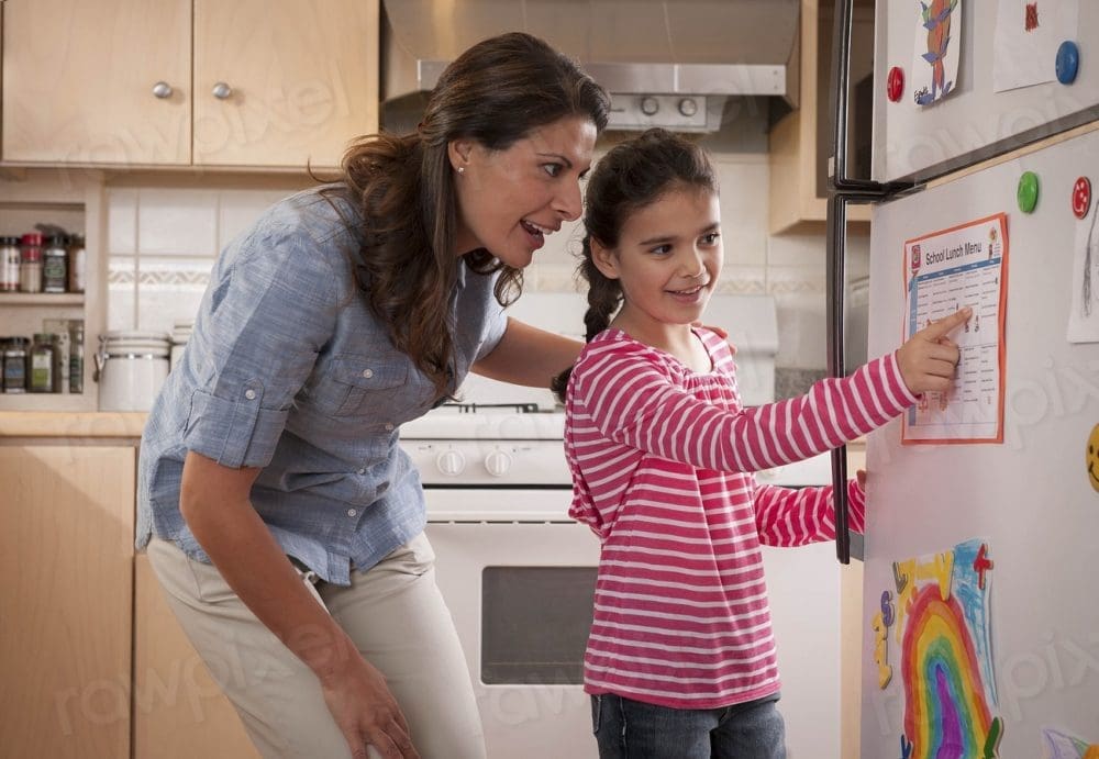 Parent and child talking about the school