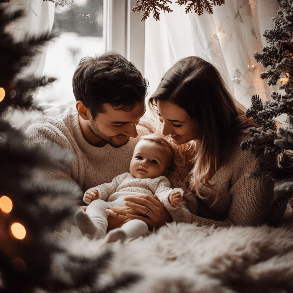 Jeune couple de parents pendant les fêtes