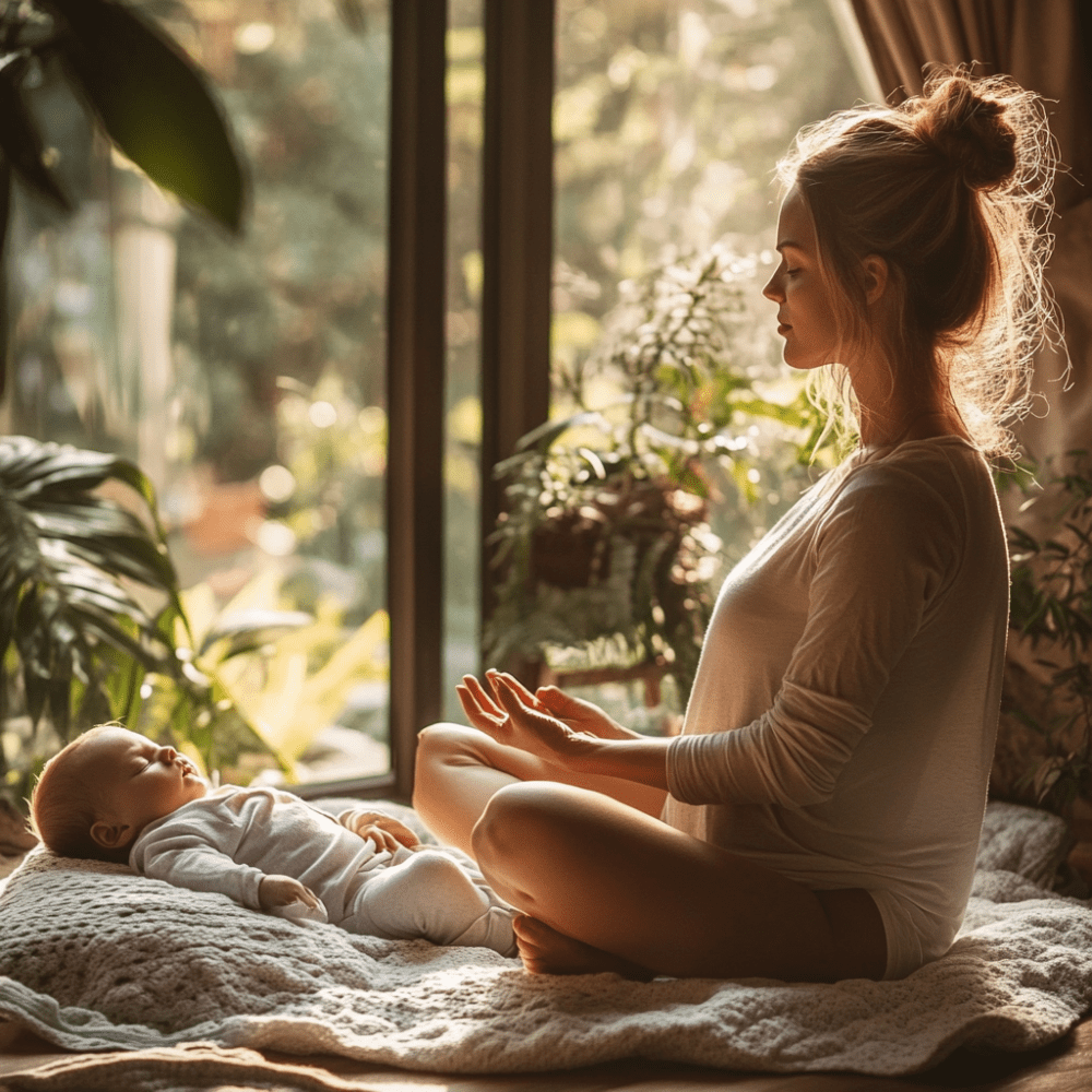 Maman qui médite pour reprendre son souffle