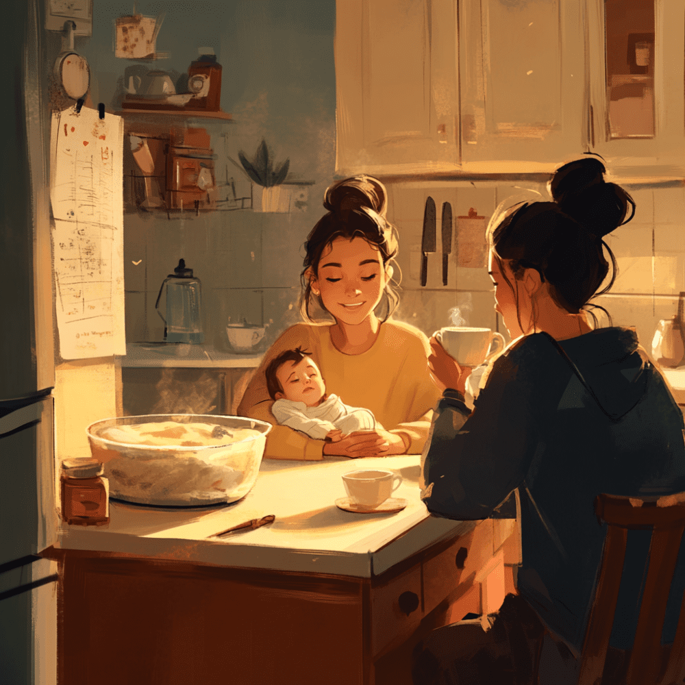 Maman trouvant du soutien entre deux nuits hachées