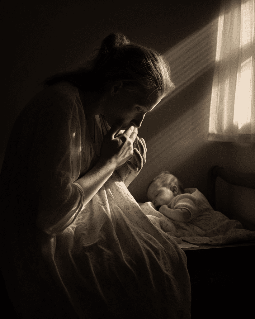 Jeune maman post-partum épuisée